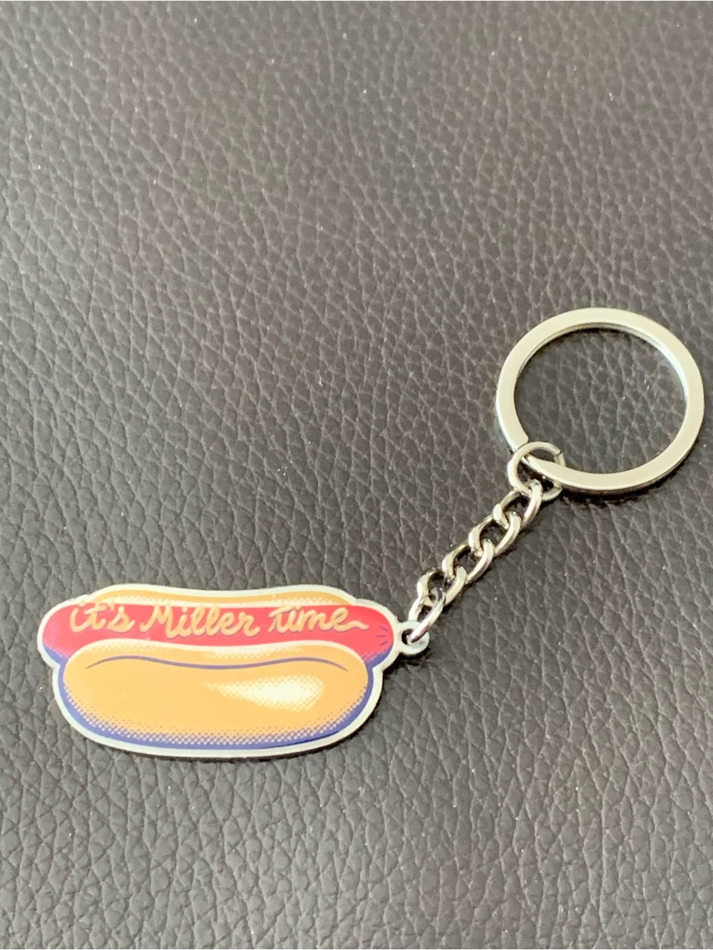 It's Miller Time Hot Dog Key & Card Holder Keychain - Red and Yellow